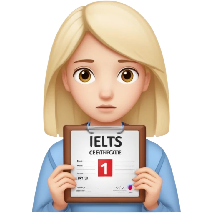 The girl shows her IELTS certificate with a score of 3.0 in disappointment emoji