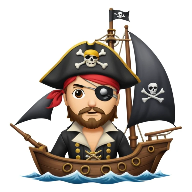 pirate with eye sailing a ship in strom sea background emoji