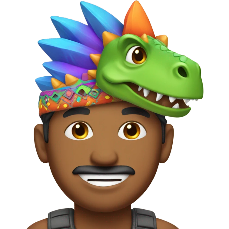 Indian man wearing a dinosaur hat emoji