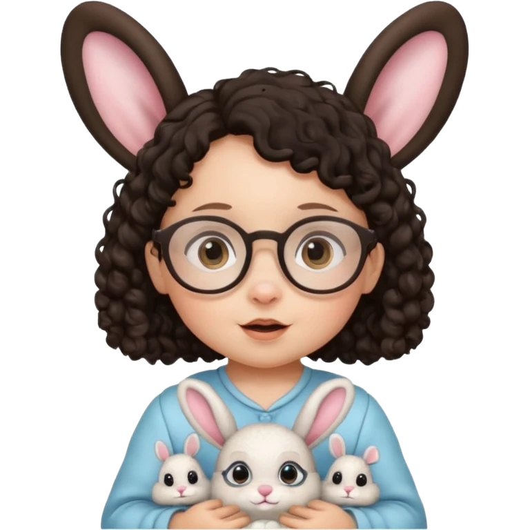 bunny ear wearing small baby dark haired curly spectacled emoji