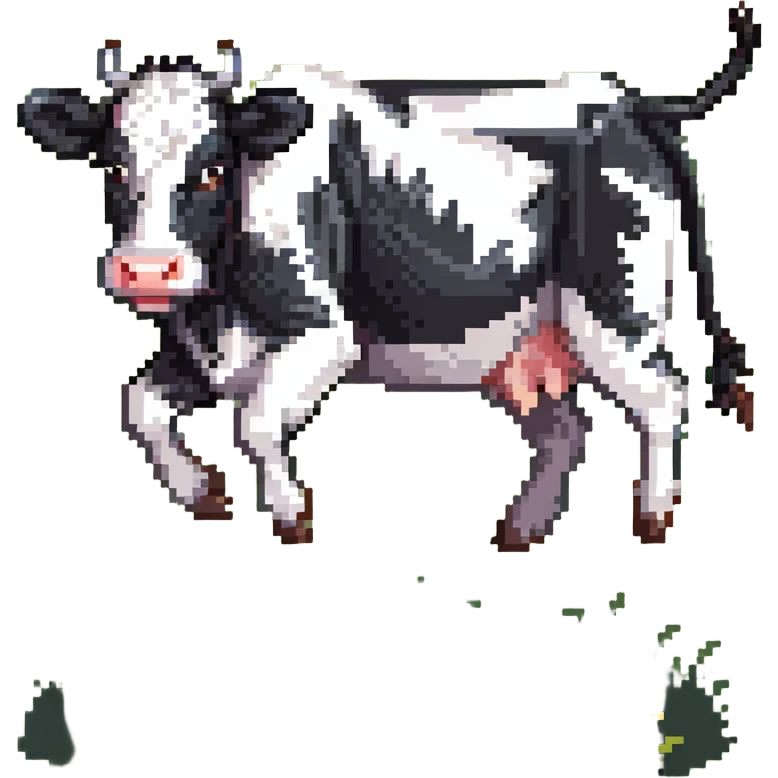 black and white cow jumping in a grass field emoji
