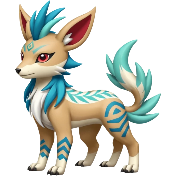  Tropical Tiny Marked Patterned Tribal WereGarurumon-Suicune-Linoone-Meloetta-Zangoose-fusion-hybrid-creature (full body) emoji