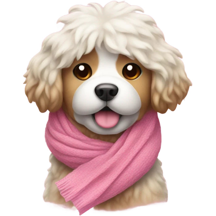 Fluffy dog with boba and pink scarf emoji