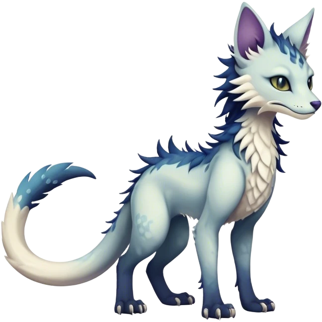 Kawaii dark edgy ethereal feline-vernid-sergal-fursona animal creature with a tufted tail full body with intricate markings  emoji