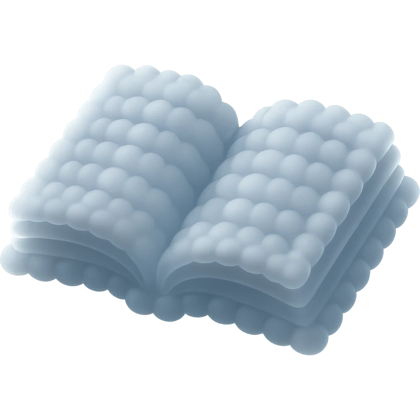 thick open book made entirely of small, very bright white fluffy convex clouds, matte glass style emoji