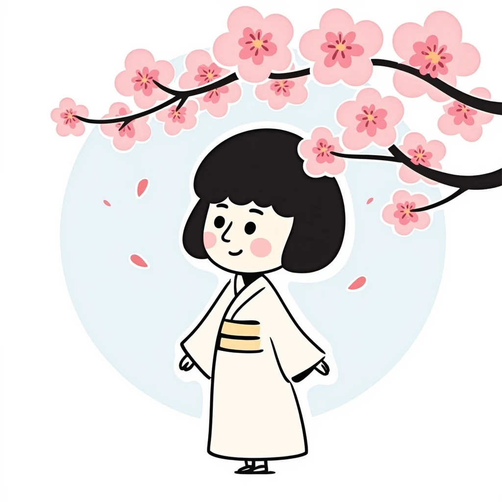 soft pastel Japanese hand-drawn chibi style sakura blossom, full-body, clean lines emoji
