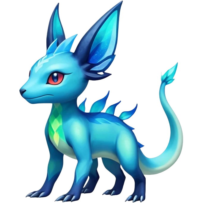 Colorful Iridescent Exotic Salandit-Aurorus-Glaceon-Fakémon-hybrid-creature (full body)  emoji