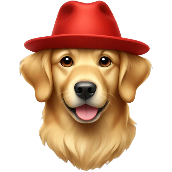 Golden retriever con un sombrero rojo emoji