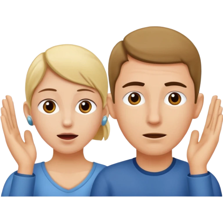 two people cupping their ears to hear a sound emoji