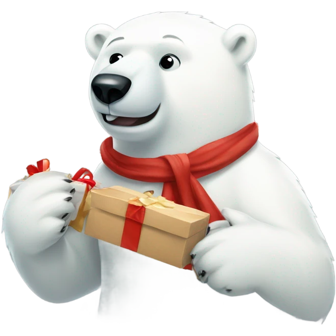 Polar bear in coke scarf wrapping a Christmas present  emoji
