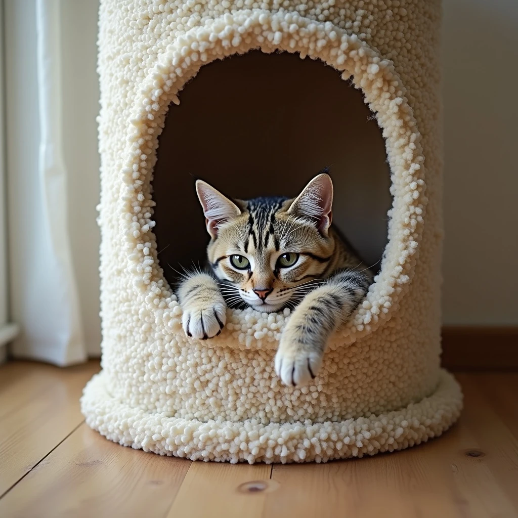 cats relaxing in a vertical playhouse emoji