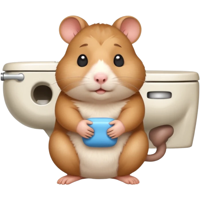 Cute chubby cartoon-style hamster sitting on toilet pooping looking as if he had an accident emoji
