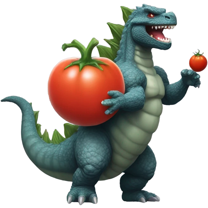 Godzilla throwing a tomato emoji