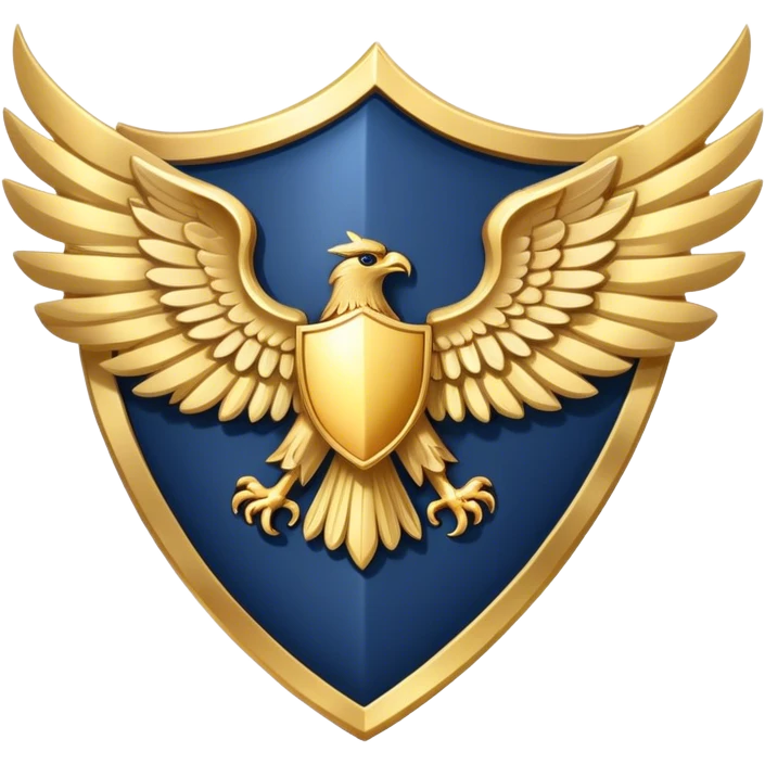 a navy blue shield with large gold wings emoji