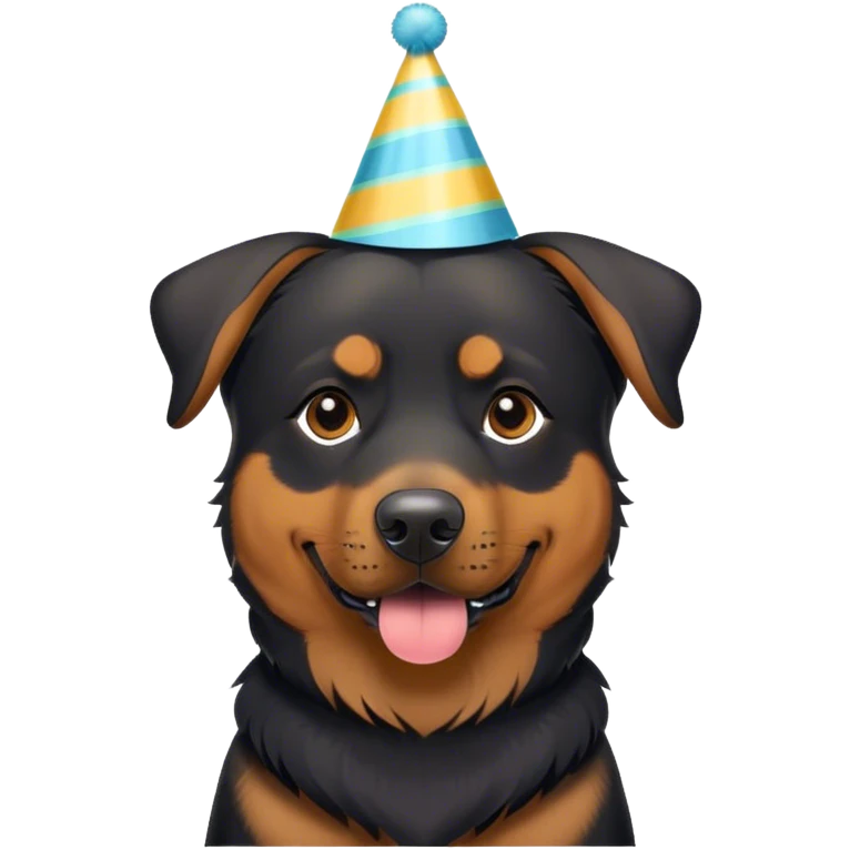A Rottweiler/German Shepherd mix wearing a party hat. emoji