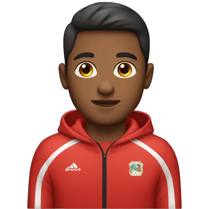 Young male sports coach wearing a red tracksuit with no logos  emoji