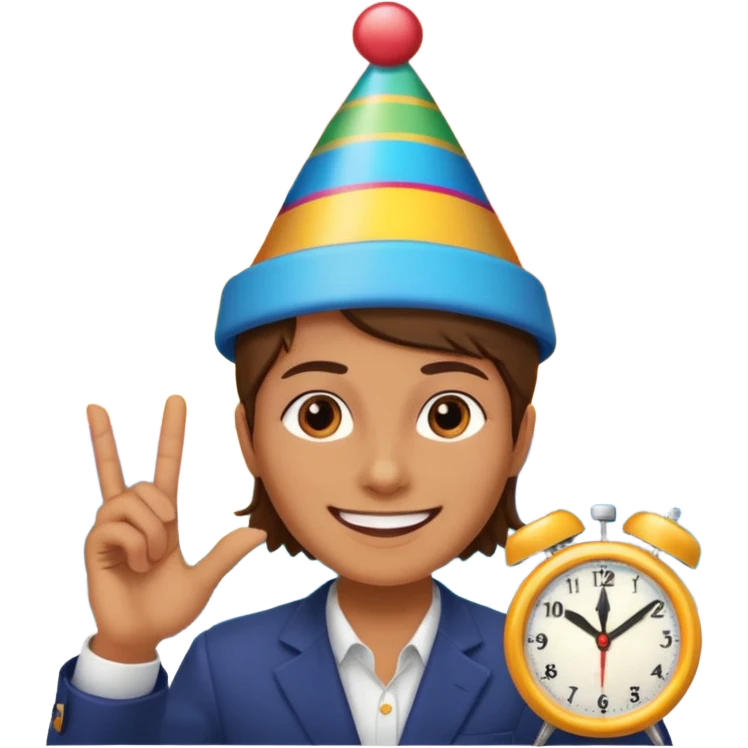 party face, alarm clock, sunset emoji