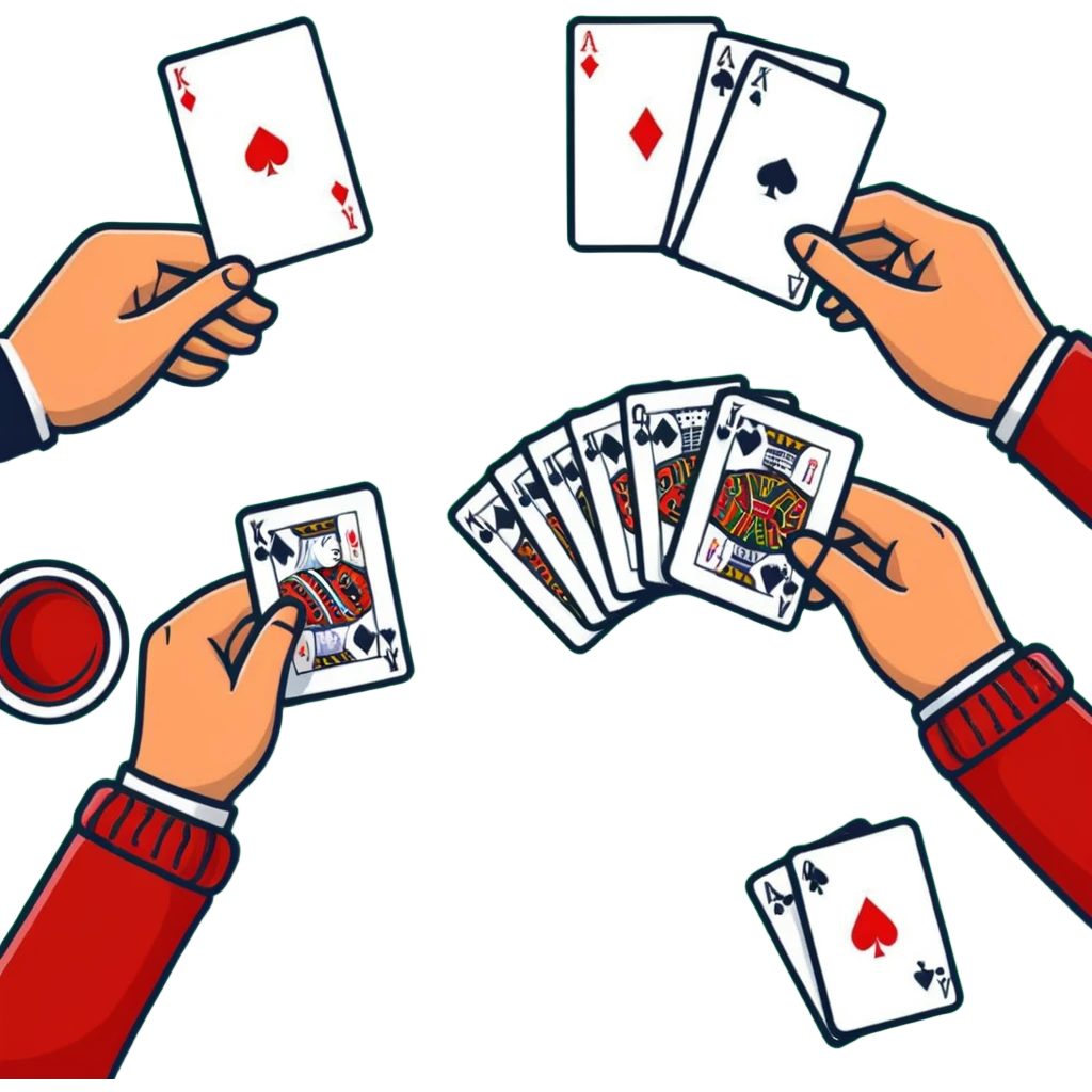 Pair of hands distributing playing cards on green felt table emoji