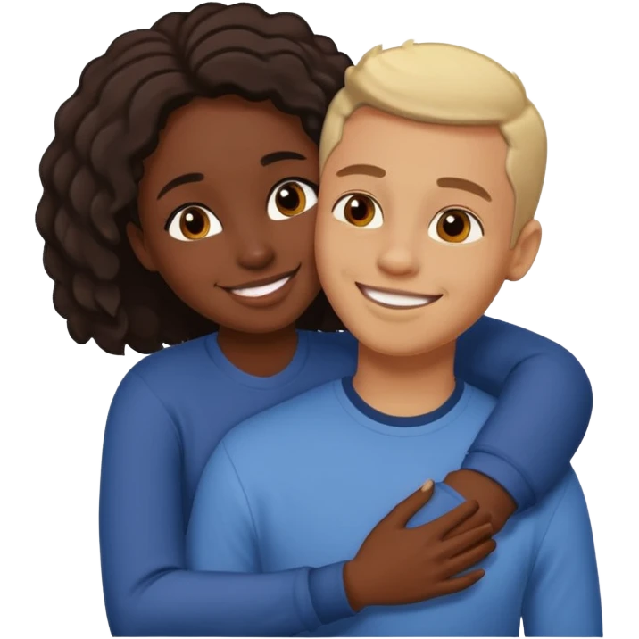 dark skin girlfriend hugs light skin boyfriend emoji