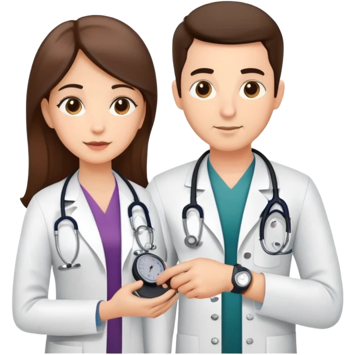 Doctor measuring patient's blood pressure with sphygmomanometer and stethoscope, medical pressure check emoji