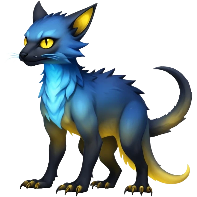  Cool Edgy blue-yellow-black-gradient ethereal badass Fionbri-Vernid-Trico-animal-creature full body  emoji