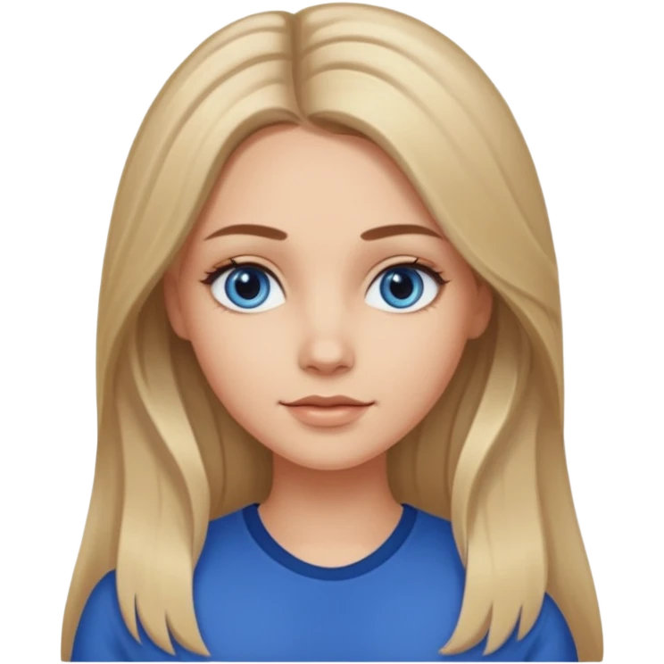 white long dark blonde hair girl with darker roots in her hair middle part and dark blue eyes that's not really tan but not pale emoji