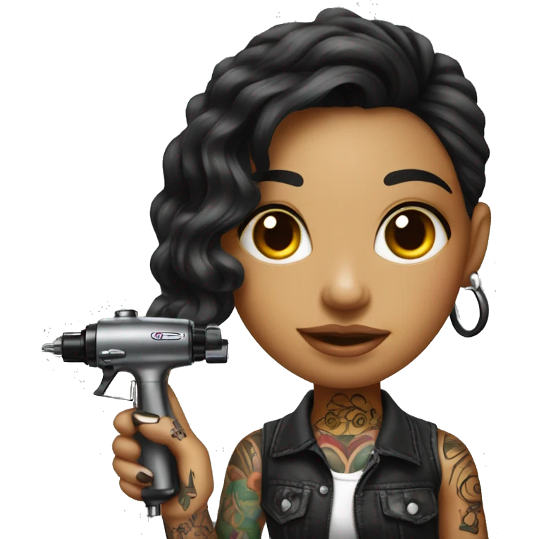 Tattoo artist with tattoo gun. The artist is Hispanic girl  emoji