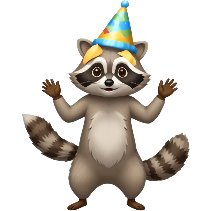 a full body raccoon celebrating / dancing  emoji