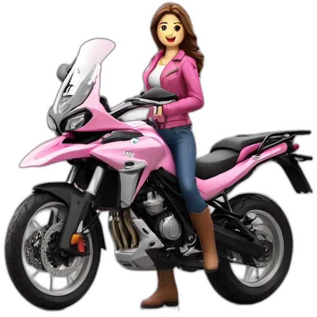 Moto benelli trk 502X color rosa con mujer conductora emoji