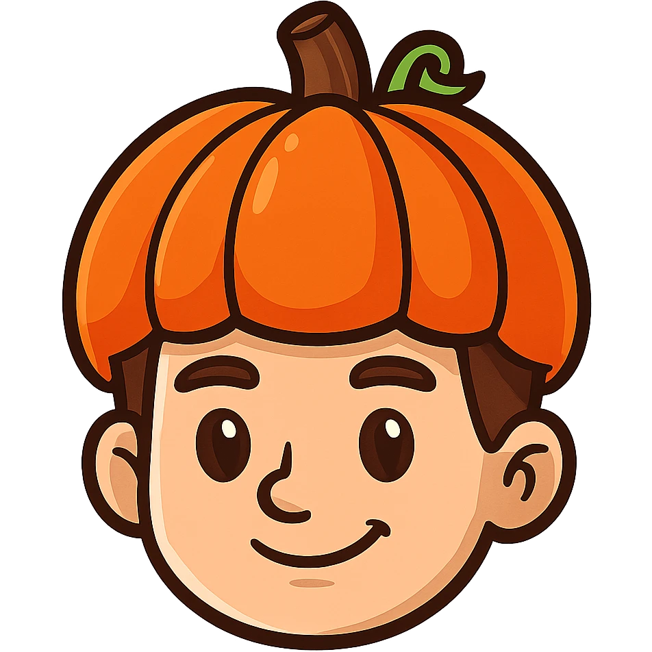 face with orange pumpkin hat, digital illustration emoji