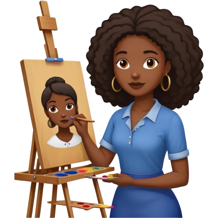 black women painting on canvas on painting easel emoji