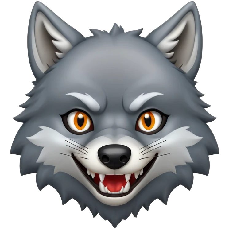 A wolf, grinning sinisterly, sharp teeth, sly eyes emoji