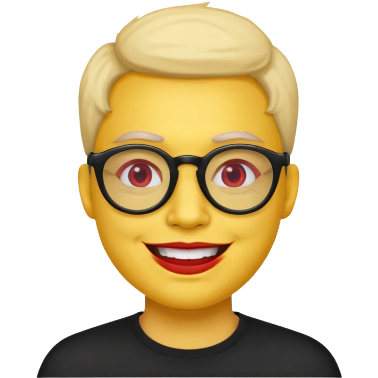 A simple yellow face smiling emoji with red lens glasses and black frames emoji