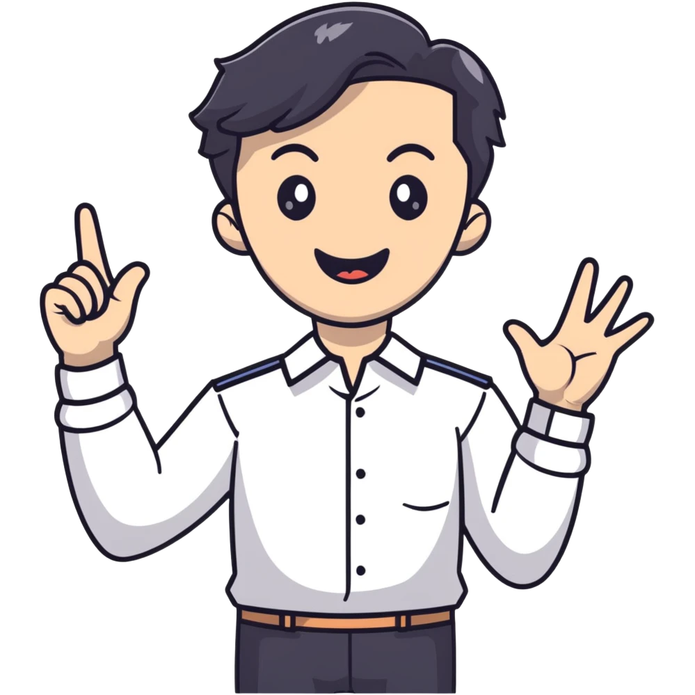 Management educator with black wavy hair, stubble, strong features, white skin, smart casual attire, gesturing while giving a business presentation, enthusiastic teaching expression emoji