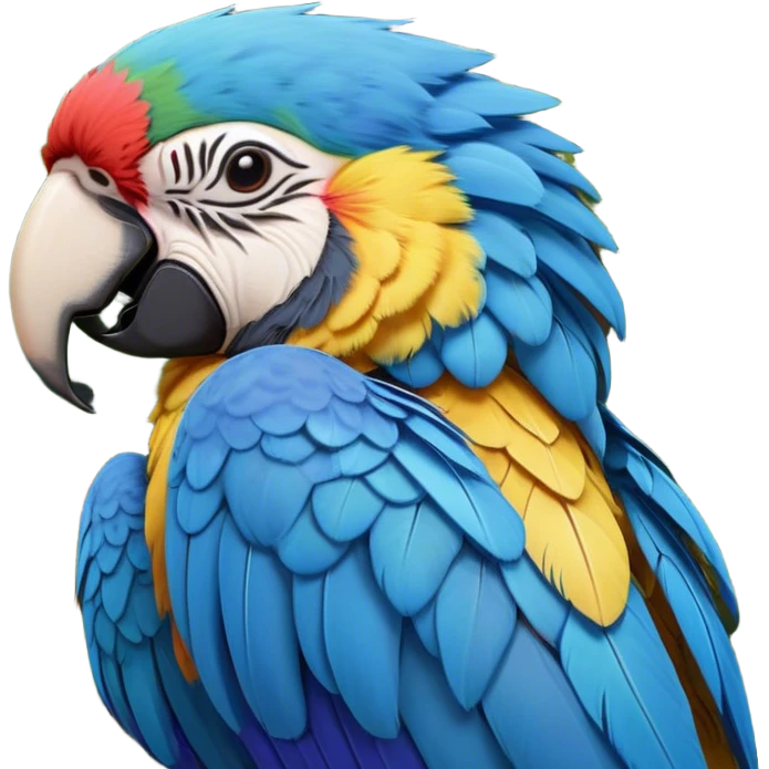 Meme-Worthy cute Sleeping Macaw Portrait Emoji, Head resting peacefully with a contented smile, showcasing a cascade of colorful feathers and eyes gently closed in serene slumber, Simplified yet comically adorable features, highly detailed, glowing with a soft, drowsy tropical light, high shine, relaxed and utterly lovable, stylized with an air of playful laziness, bright and heartwarming, soft glowing outline, capturing the essence of a sleeping parrot that feels destined to become the next viral icon of adorable rest! emoji