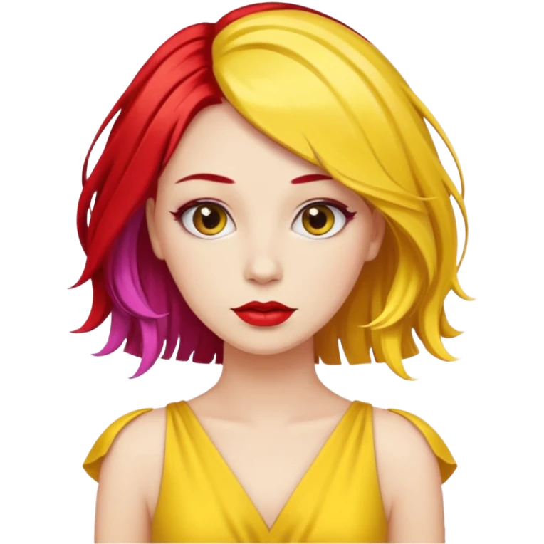 woman red lips, deifferent hair, yellow dress. emoji