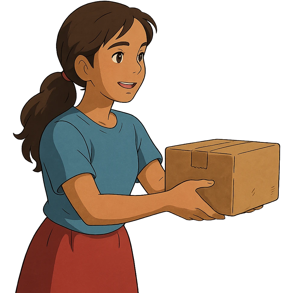 ghibli style mujer de piel morena entregando un paquete emoji