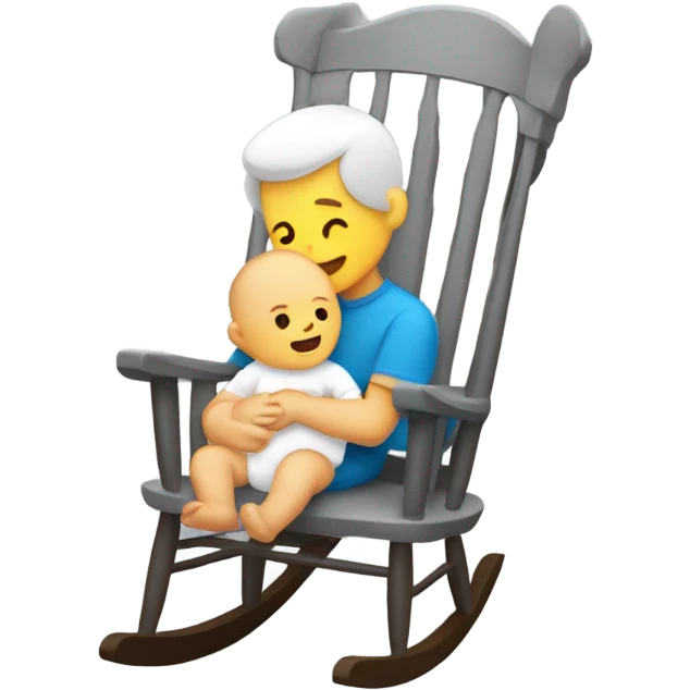 White man rocking white baby in puffy grey rocker  emoji