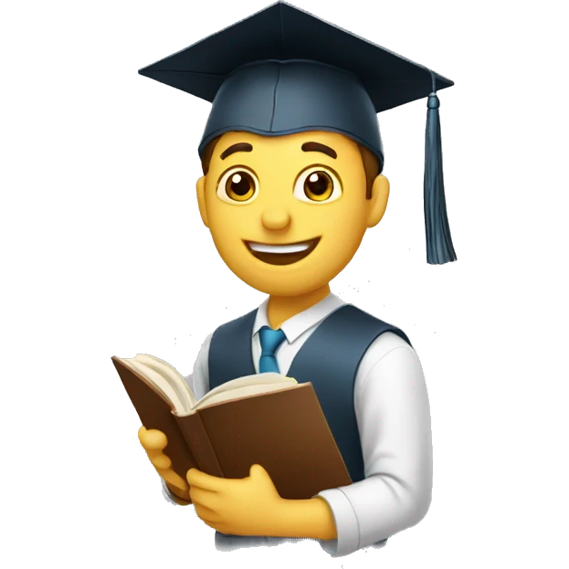 a smart man with graduation hat happily reading book emoji