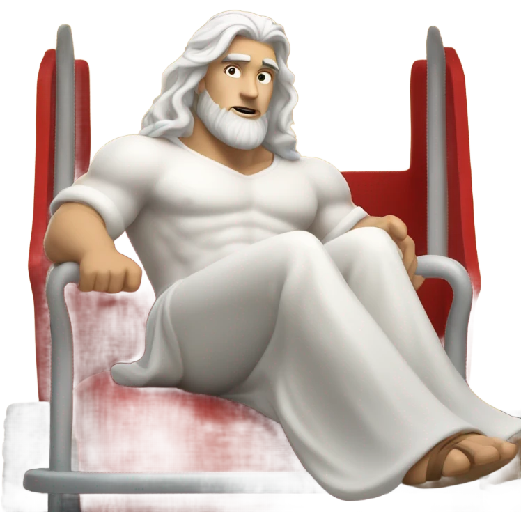 white man Poseidon driving red truck. long white hair white dress emoji