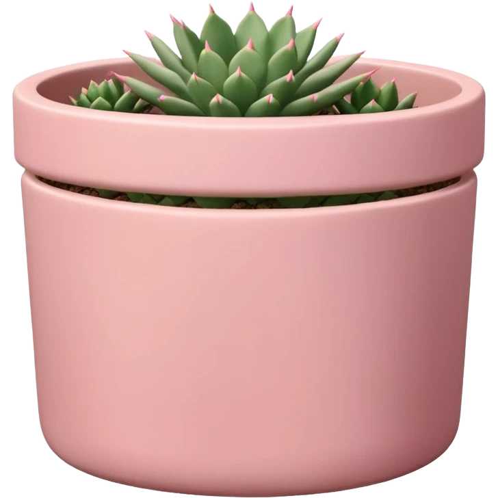 A pastel pink ceramic pot, cylindrical and shallow, containing a cereus cactus. emoji
