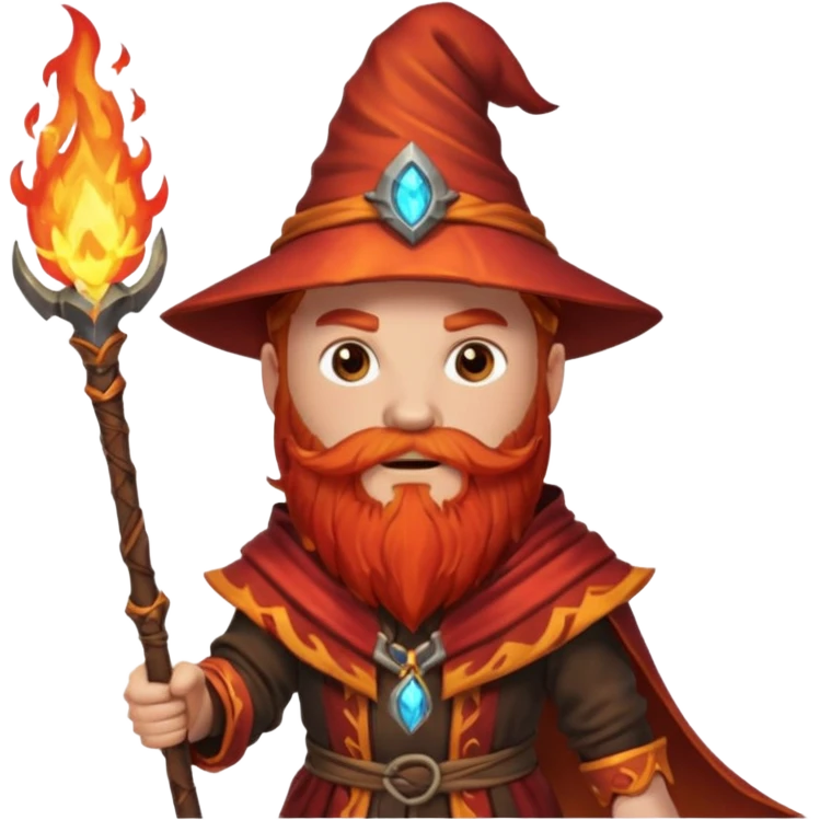 Fire Wizard – red beard, ember glow on staff tip emoji