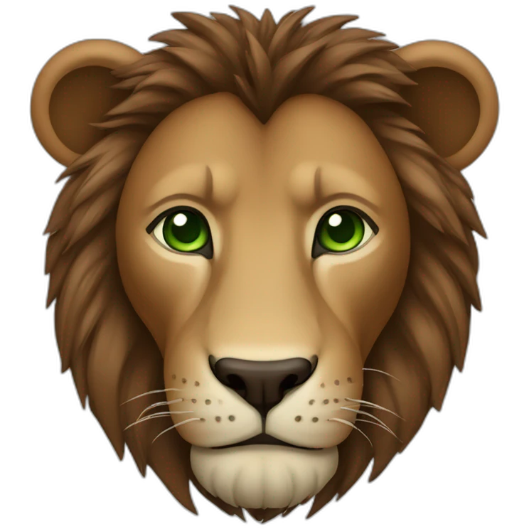 brown lion with a dark brown mane and green eyes emoji