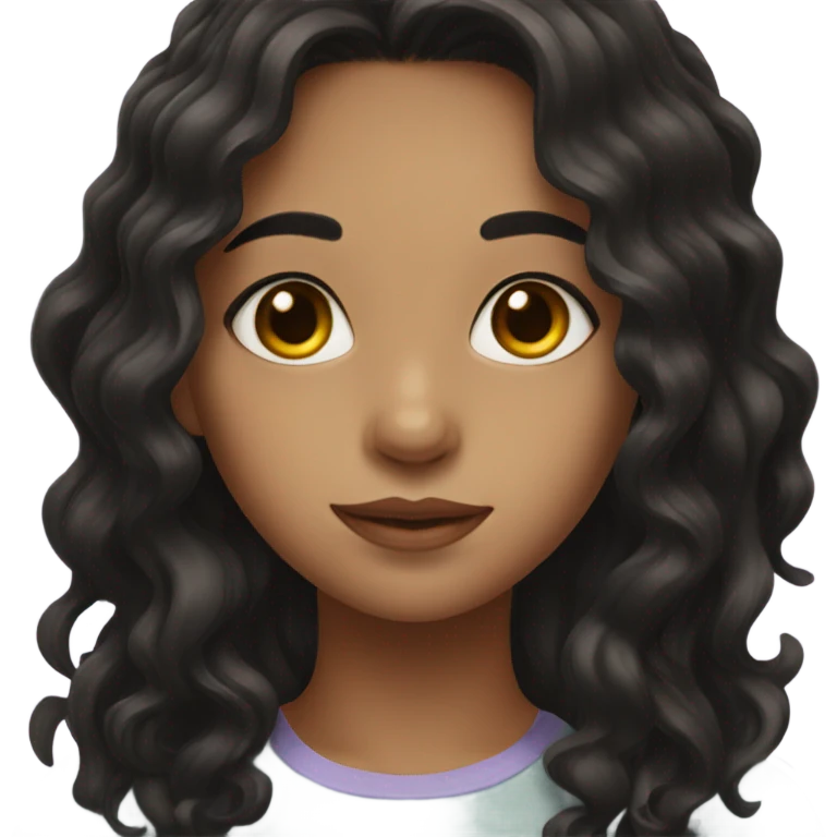 girl with black wavy hair, brown eyes emoji