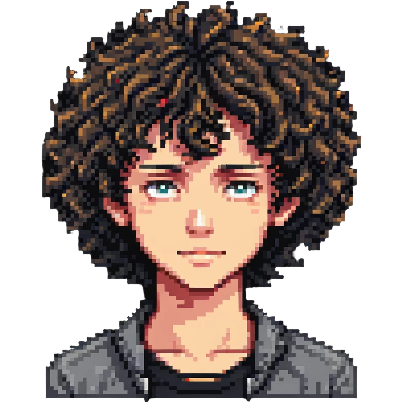 Teen boy character with curly hair, youthful face emoji