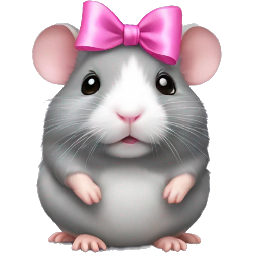 A full-body grey hamster with a pink bow  emoji