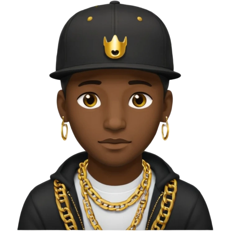 black guy with golden chains eartunnels and a snapback cap emoji