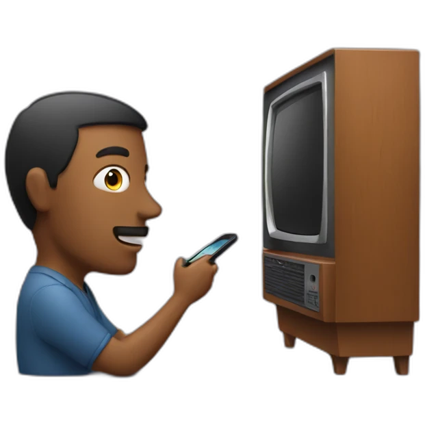 a man looking at a phone in front of a television emoji
