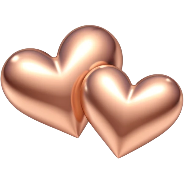 Two rose gold hearts interlinked, metallic finish emoji