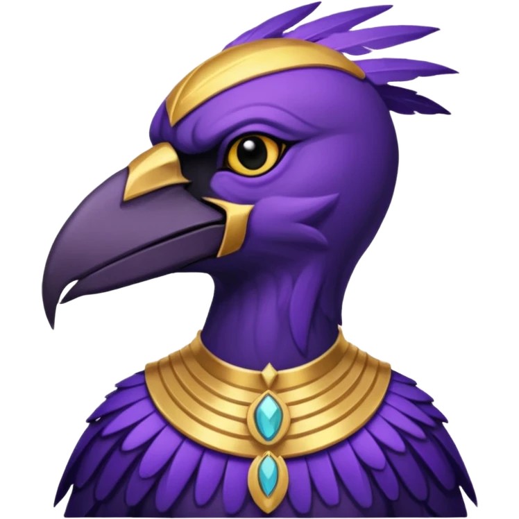 A male purple crow character inspired by the Ancient Egyptian god Sutekh/Set. Purple with gold accents and a gold Gemini emblem  emoji